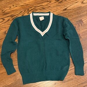 Varley Teal V-Neck Sweater with White Trim